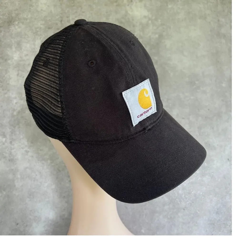 Carhartt workwear hat snapback trucker style mesh back w logo patch black mens